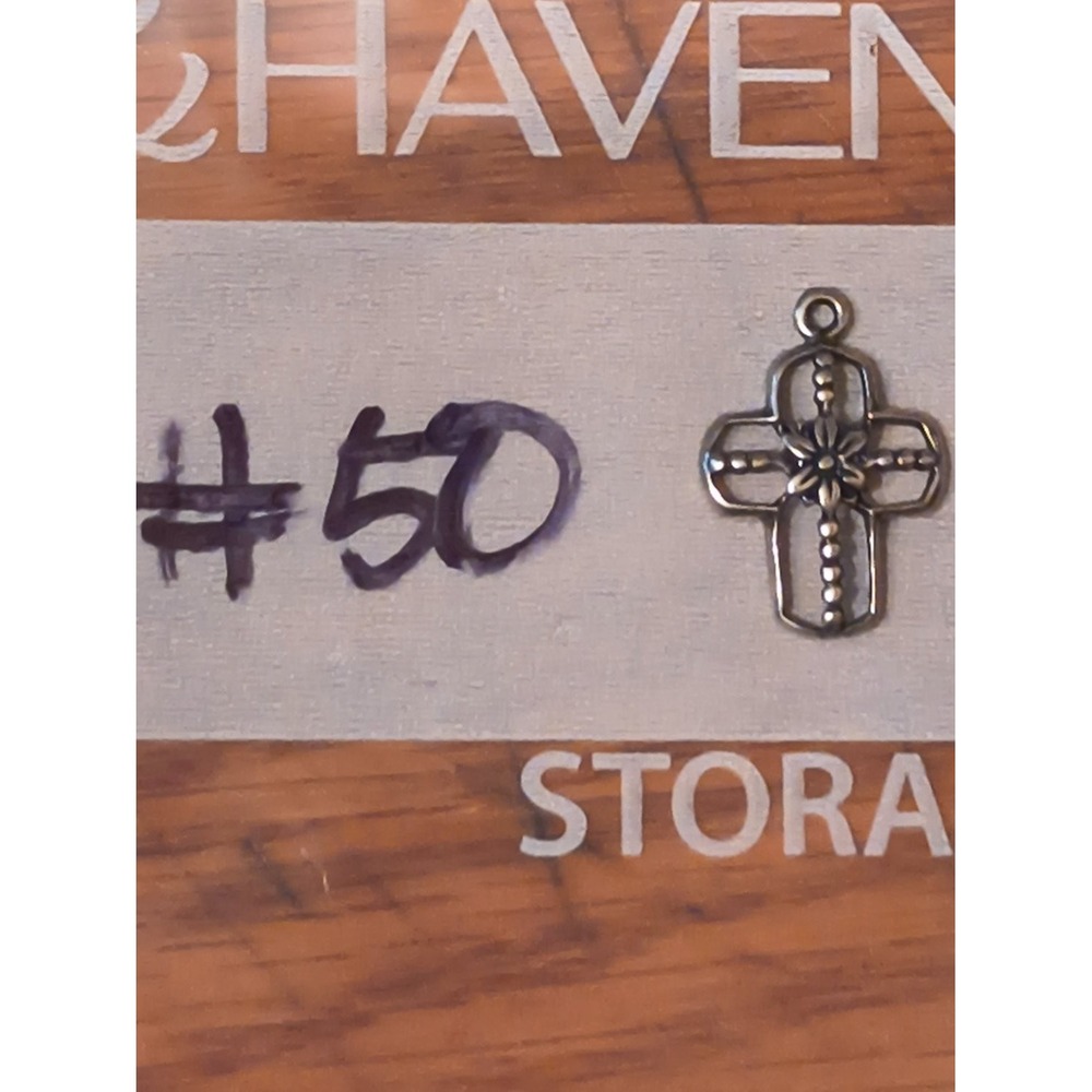 Vintage Silver Metal Cross Pendant Charm Openwork Cutout Floral Motif Unisex